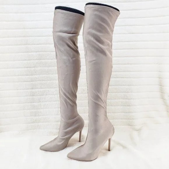 Cape Robbin Shoes - ☆ Cape Robbin Tan Stretch Spandex Pointy Toe OTK Thigh Boot High Heels